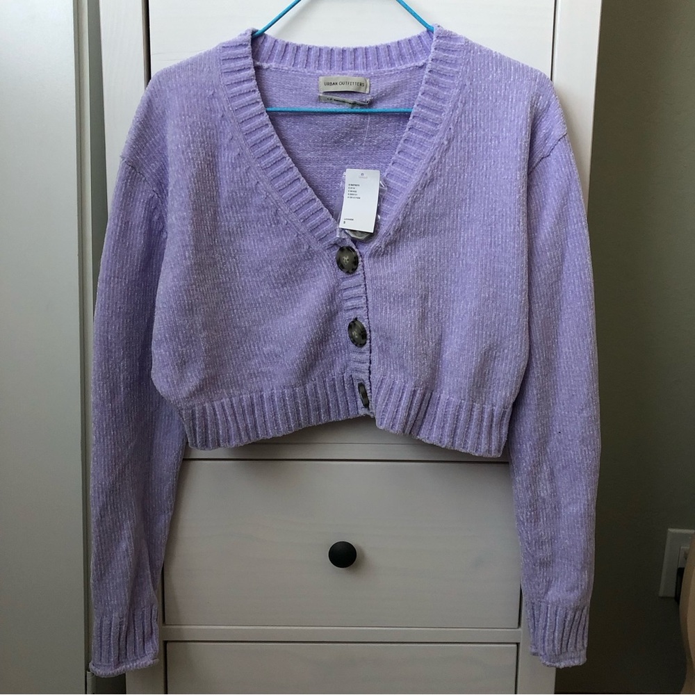NWT Urban Outfitters Maura Chenille Cropped Boxy Cardigan in Lavender | Size S
